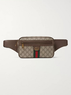 Gucci Leather-trimmed Monogrammed Coated-canvas Belt Bag In Neutrals
