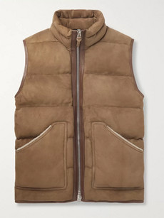 Tom Ford Shearling And Leather-trimmed Quilted Suede Gilet In Brown