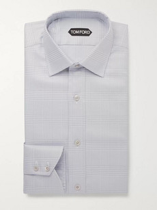 Tom Ford Light-grey Slim-fit Prince Of Wales Checked Cotton Shirt In Grey