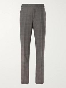 Tom Ford Grey Slim-fit Prince Of Wales Checked Wool And Silk-blend Suit Trousers In Gray