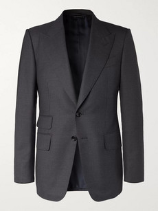 Tom Ford Navy Shelton Slim-fit Puppytooth Wool Suit Jacket In Blue