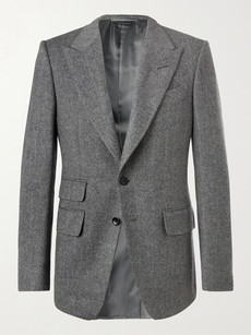 Tom Ford Grey Shelton Slim-fit Herringbone Wool-blend Blazer In Gray