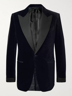 Tom Ford Black Shelton Slim-fit Faille-trimmed Cotton-velvet Tuxedo Jacket