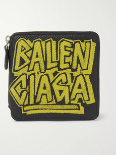 Balenciaga Printed Full-grain Leather Billfold Wallet In Black