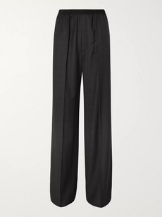 Balenciaga Wide-leg Checked Virgin Wool Trousers In Dark Grey