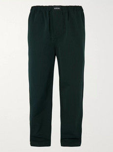 Balenciaga Wide-leg Striped Cotton Drawstring Trousers In Green