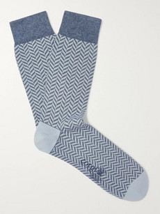 Kingsman Herringbone Cotton-blend Socks In Blue