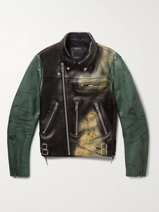 99% Is Spray-painted Leather Biker Jacket In Black