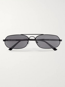 Balenciaga Oval-frame Metal Sunglasses In Black