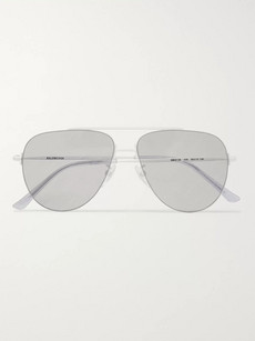 Balenciaga Aviator-style Silver-tone Logo-print Sunglasses