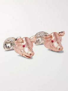 Deakin & Francis Pig Head Rose Gold-plated Ruby Cufflinks