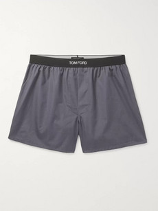 Tom Ford Grosgrain-trimmed Cotton Boxer Shorts In Grey
