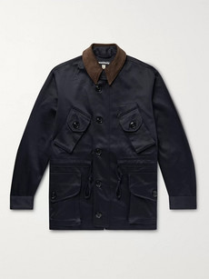 MONITALY LEATHER AND CORDUROY-TRIMMED COTTON VANCLOTH COTTON-SATEEN FIELD JACKET