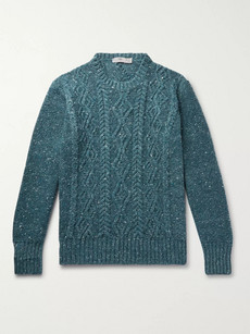 Inis Meain Cable-knit Donegal Merino Wool And Cashmere-blend Sweater In Blue
