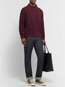 Inis Meain Mélange Merino Wool And Linen-blend Rollneck Sweater In Burgundy
