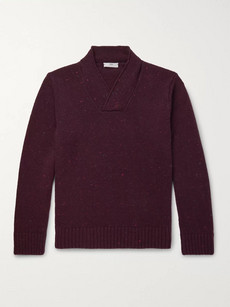 Inis Meain Shawl-collar Donegal Merino Wool And Cashmere-blend Sweater In Burgundy
