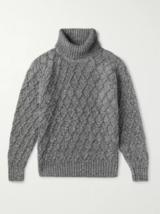 Inis Meain Mélange Cable-knit Wool And Cashmere-blend Rollneck Jumper In Grey