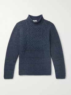 Inis Meain Cable-knit Merino Wool Jumper In Blue
