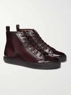 Ralph Lauren Burnished-leather High-top Sneakers In Brown