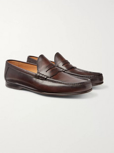 Ralph Lauren Burnished-leather Penny Loafers In Brown