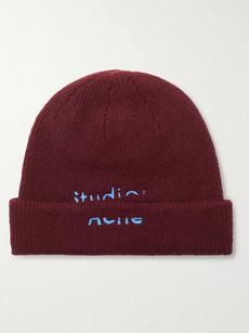 Acne Studios Logo-embroidered Wool-blend Beanie In Red