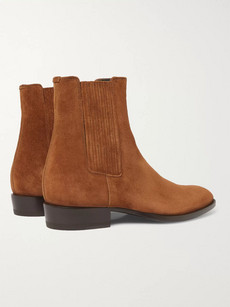 Shop Saint Laurent Suede Chelsea Boots In Brown