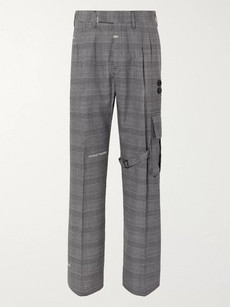 Off-white Grey Pleated Prince Of Wales Checked Cotton-blend Suit Trousers In Gray