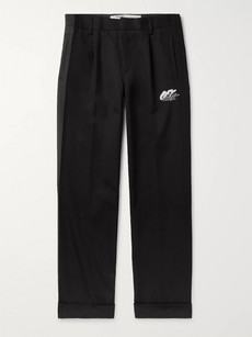Off-white Black Logo-embroidered Wool-blend Trousers In Gray