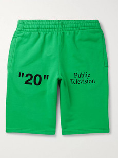 Off-white Printed Embroidered Fleece-back Cotton-jersey Shorts In Green