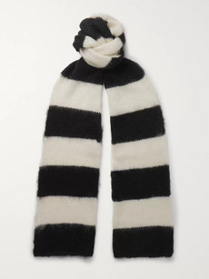 Isabel Benenato Striped Mohair-blend Scarf In Black