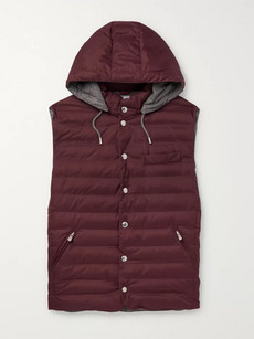 Brunello Cucinelli Quilted Nylon Hooded Down Gilet In Burgundy