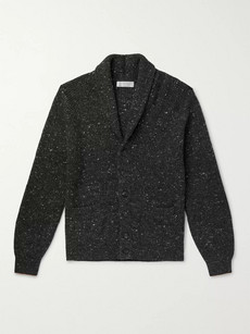 Brunello Cucinelli Shawl-collar Mélange Virgin Wool-blend Cardigan In Gray