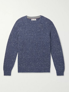 Brunello Cucinelli Ribbed Mélange Wool-blend Sweater In Blue