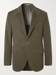 Brunello Cucinelli Dark-sage Unstructured Cotton And Cashmere-blend Suit Jacket In Green