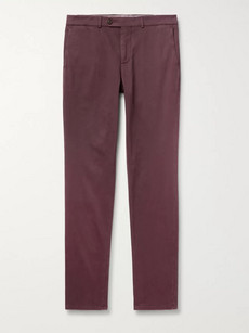 Brunello Cucinelli Slim-fit Cotton-blend Twill Trousers In Burgundy