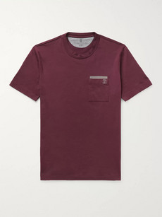 Brunello Cucinelli Contrast-trimmed Cotton-jersey T-shirt In Burgundy