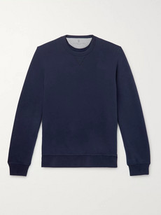 Brunello Cucinelli Fleece-back Stretch-cotton Jersey Sweatshirt In Blue