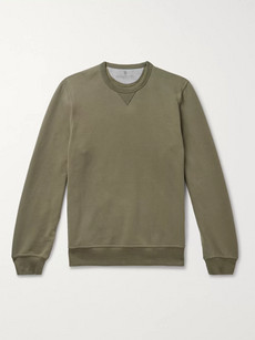 Brunello Cucinelli Mélange Fleece-back Stretch-cotton Jersey Sweatshirt In Green