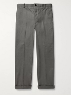 Thom Browne Grey Cropped Cotton-twill Trousers In Gray