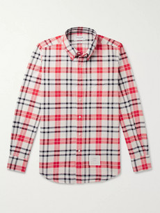 THOM BROWNE BUTTON-DOWN COLLAR CHECKED COTTON-FLANNEL SHIRT