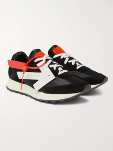Off-white Runner Leather-trimmed Suede And Shell Trainers In Black