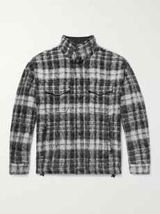 Aspesi Checked Textured-knit Jacket In Gray
