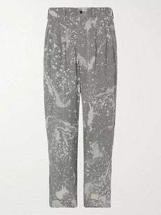 Sasquatchfabrix Wide-leg Pleated Printed Twill Trousers In Grey