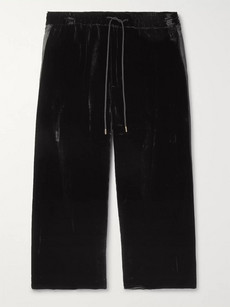 Sasquatchfabrix Wide-leg Hammered Satin-trimmed Velour Track Pants In Black