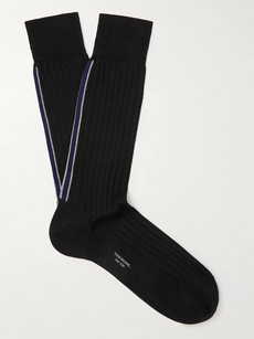 Thom Browne Striped Ribbed Cotton Socks In Black