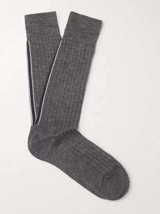 Thom Browne Striped Ribbed Cotton Socks In Gray