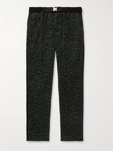 Sacai Leopard-print Cotton-corduroy Trousers In Green
