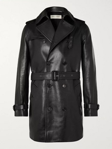 Saint Laurent Leather Trench Coat In Black