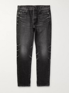 Saint Laurent Slim-fit Distressed Denim Jeans In Gray