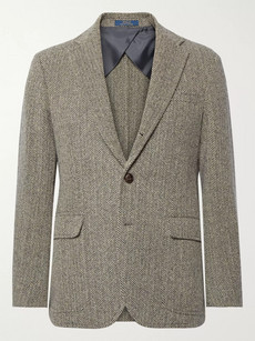 Polo Ralph Lauren Black And Beige Herringbone Wool-blend Blazer In Neutrals